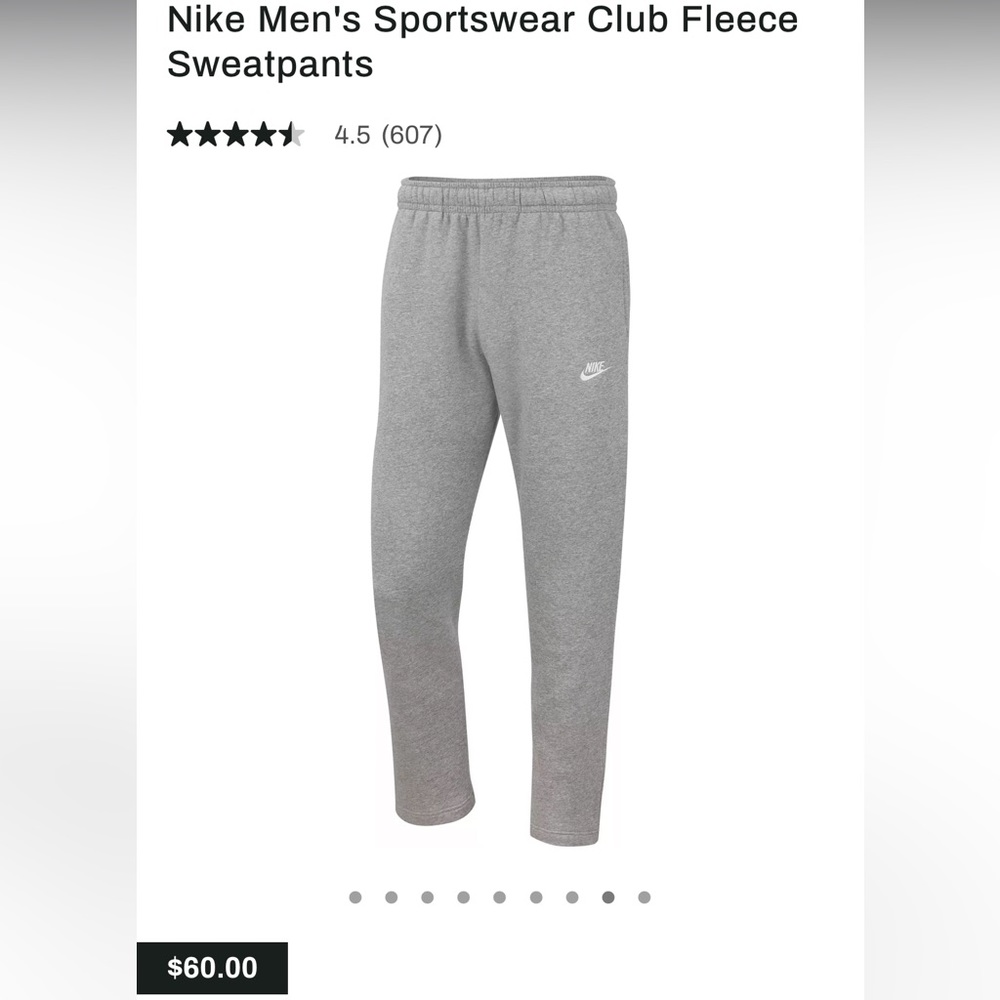 NWT - XL Men’s Nike Fleece Straight Leg Sweatpants - Heather Grey